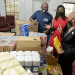(l to r) Stephen Dean, President, Rotary Club of Nassau; Cleopatra Christie, Administrator, The Bahamas Crisis Centre and Maxine V. Seymour, Director, Corporate Communications, Colina Insurance Limited discuss the importance of food assistance when persons are experiencing times of crisis.