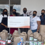 (l to r): Maxine Seymour, Director, Corporate Communications, Colina Insurance Limited; Wendy Butler, Vice President, Group & Health Benefits, Colina Insurance Limited; Philip Smith, Executive Director, Bahamas Feeding Network; Recina Scully, Distribution Manager, The Bahamas Feeding Network; Chantal Horton, Communications Officer, Colina Insurance Limited at The Bahamas Feeding Network’s temporary location on West Bay Street.