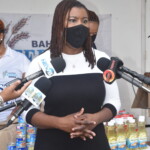 Maxine Seymour, Director, Corporate Communications, Colina Insurance Limited speaks with media representatives about Colina’s commitment to the community at The Bahamas Feeding Network’s temporary location.