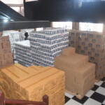 Cases of non-perishable items are stored at The Bahamas Feeding Network’s temporary headquarters on West Bay Street.