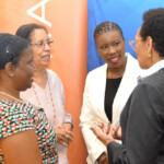 (l to r) DeAndrea Lewis, Vice President, Life Operations; M. Theresa Butler, Editor; Maxine V. Seymour, Director, Corporate Communications, Colina and Allyson Maynard-Gibson, Chair, Board of Trustees, University of The Bahamas discussed the importance of proper handling and preservation of book collections housed at the University of The Bahamas’ library. Maynard-Gibson shared ways to limit damage from dirt and oils found on fingers.