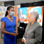 (l to r) Wendy Butler, Vice President, Group & Health Benefits, Colina and The Hon. Glenys Hanna-Martin, Minister of Education, Technical & Vocational Training discussed the positive impact that Former Prime Minister the Rt. Hon. Hubert Ingraham’s book will have on the future leaders of The Bahamas.