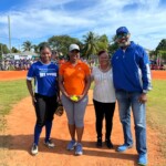 (l to r) Robin Scavella, JBLN softball catcher; Maxine Seymour, Director, Corporate Communications; Jennifer Isaacs-Dotson, President, The Bahamas Softball Federation; and Jeffrey Walcott, President, JBLN.