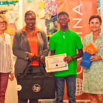(l to r) Dr Christine Gangelhoff, Artistic Director, Nassau Music Society and Music Professor, University of The Bahamas; Maxine V. Seymour, Director, Corporate Communications, Colina; Branden Campbell, Winner of the Drum Off Audience Choice Award; Cynthia Van Wynen, President and Executive Director, Nassau Music Society