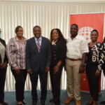 (l to r) Maxine V. Seymour, Director of Corporate Communications; Ethel Lightbourn, Office Administrator; Zhivargo Laing, Founder, Bahamas Youth Leadership Development Program; Sandradee Henfield, Branch Manager, Northern Branch; Denero Seide, Youth Director, Community Outreach; Merranda Lowe, Unit Manager, Northern Branch and La'Verne Gardiner, Bahamas Youth Leadership