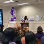 The host of the event, Chantal Horton, Communications Officer, welcomes the ladies to the Lunch & Learn.