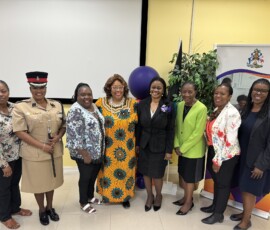 (l to r) Natasha Burrows, Assistant Commissioner of Police and Zonta Club President Janet C. McKenzie, Patricia Bain, Dr. Marisa Mason-Smith, Area Director, Zonta International, Head of the National Women’s Advisory Council, Sophia Thompson-Williams, Deputy to the Governor General, Ruby Ann Darling, Dr. Calae Phillipe, Maxine V. Seymour.