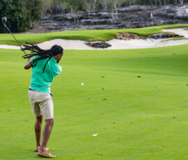 Derick kicks off the day with a strong swing.