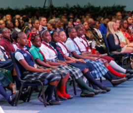 Students were seated in uniform as they awaited finding out their placement in the competition.