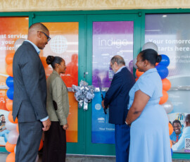 Emanuel M. Alexiou (second from right), chief executive officer of Colina Insurance Limited, cuts the ribbon to officially open Colina’s new state-of-the-art branch at Southwest Plaza on Thursday, May 28. From left are Marcus Bosland, chief operating officer at Colina; Dana Munnings-Gray, superintendent of insurance at the Insurance Commission of The Bahamas; Alexiou, and DeAndrea Lewis, vice president, life operations and sales at Colina.