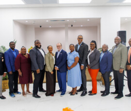 From l to r: C.Kino McCartney, branch manager; Elrod Outten, director of sales; Patricia Bain, director of human resources; Rodney D. Bain Jr., deputy superintendent of insurance at the Insurance Commission of The Bahamas; Dana Munnings-Gray, superintendent of insurance; DeAndrea Lewis, vice president of life operations and sales; Marcos Bosland, chief operations officer; Maxine V. Seymour, director of communications; Kenray Marsh, and assistant vice president of life operations.