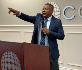 Zhivargo Laing, former member of Parliament and BYLD founder, speaks to BYLD participants during an event at Colina’s offices on Collins Avenue.